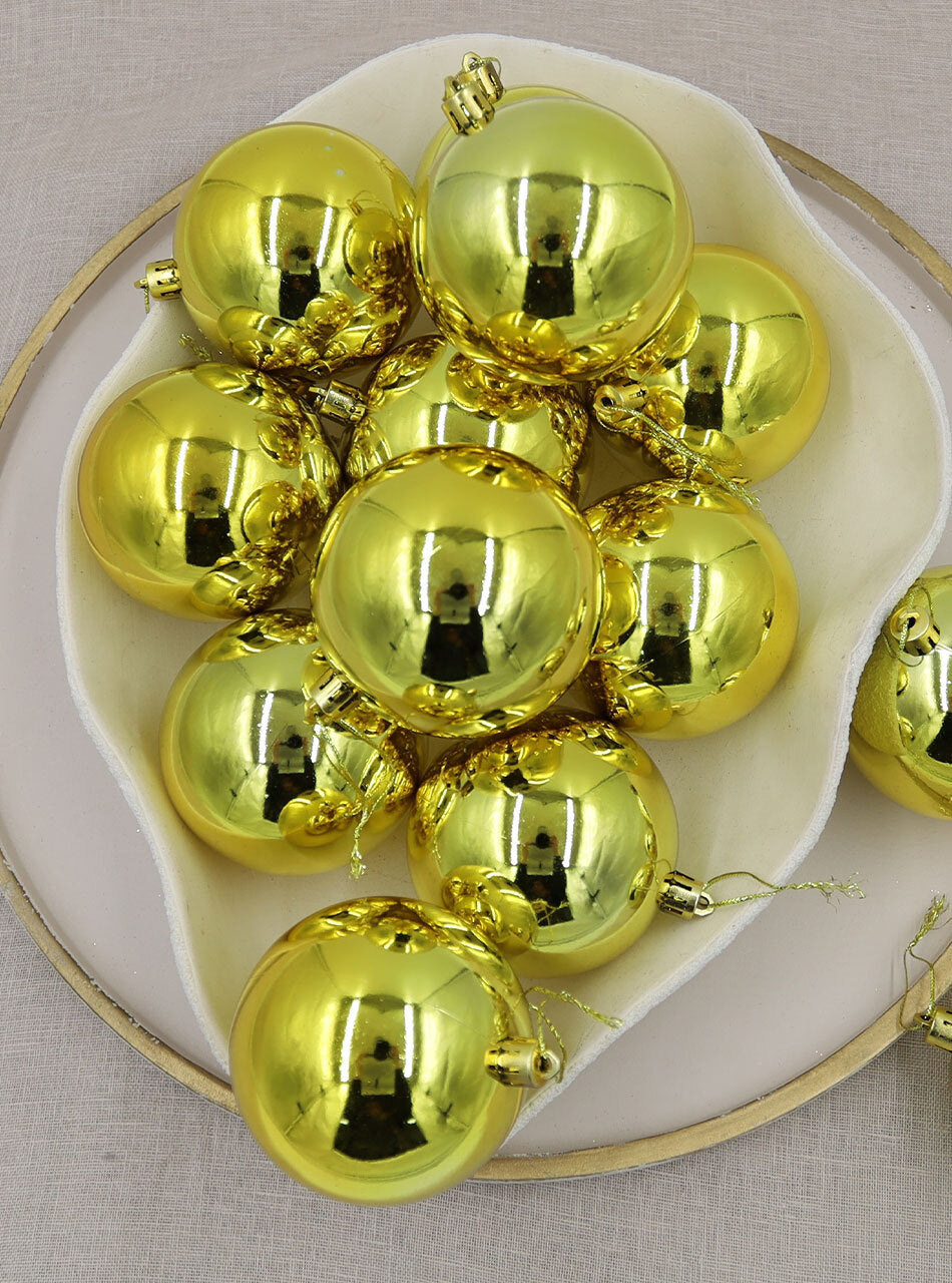 80mm Christmas Baubles Yellow Gold 48 Balls Gloss