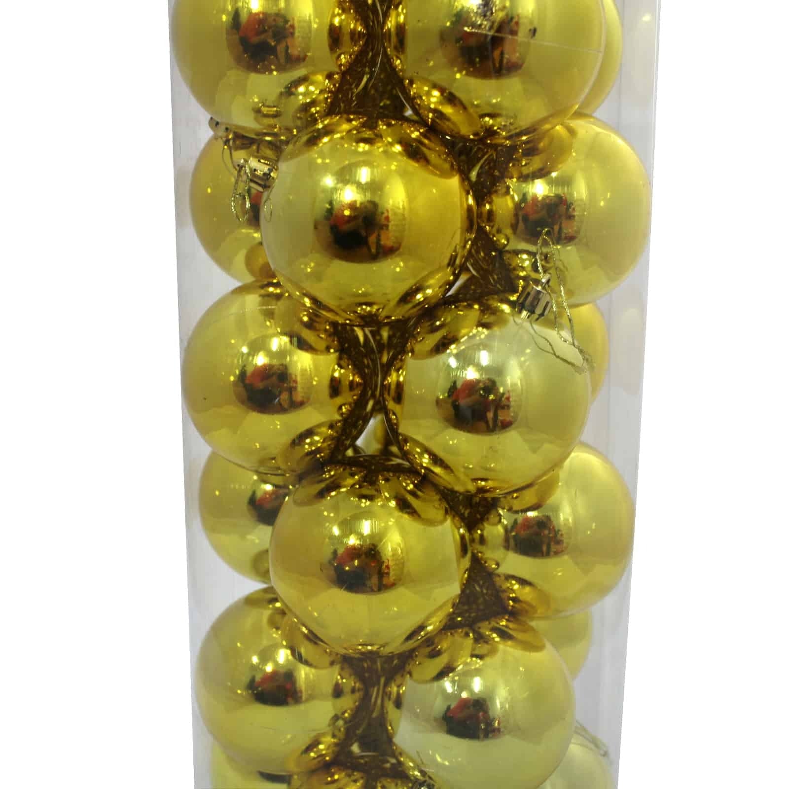 80mm Christmas Baubles Yellow Gold 48 Balls Gloss