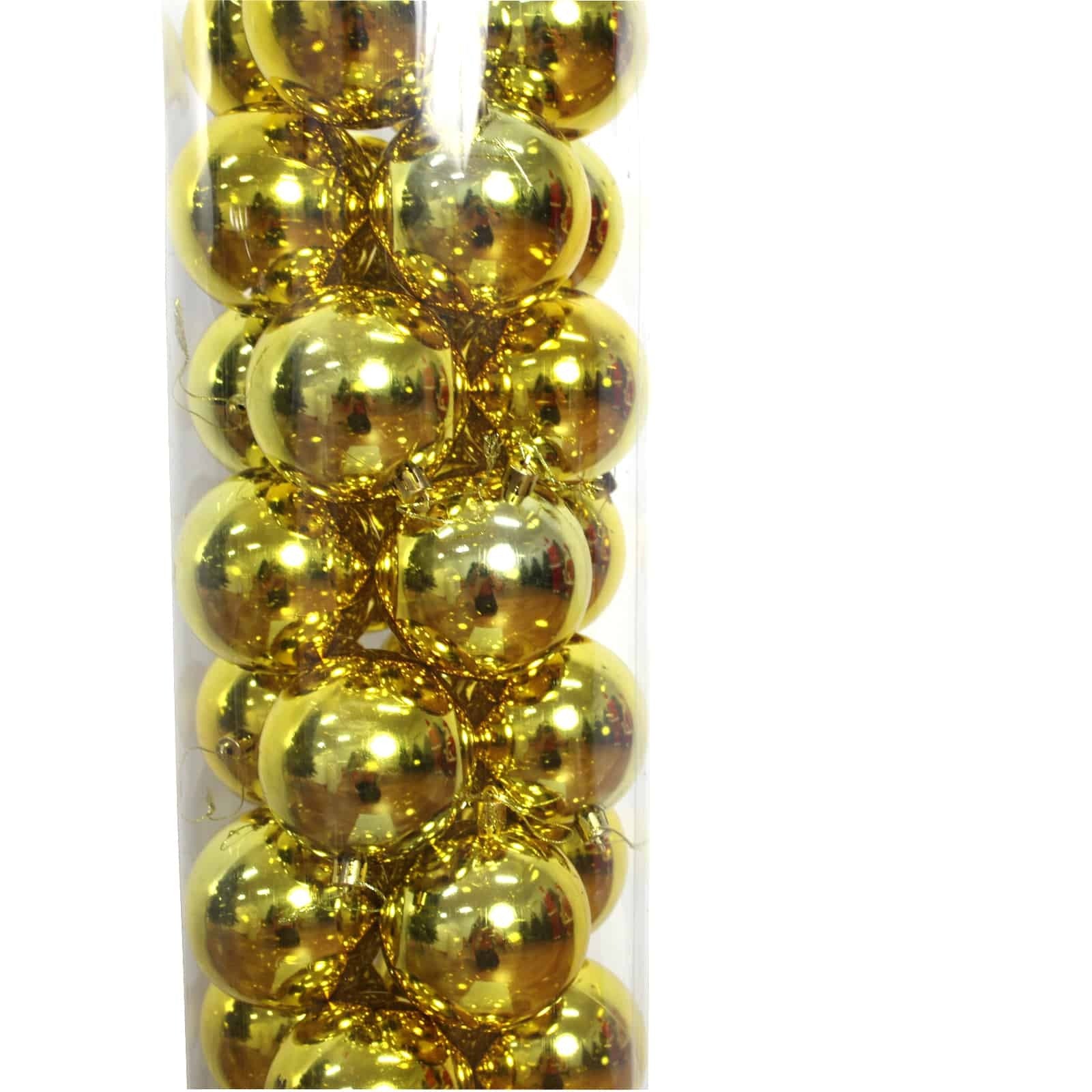 80mm Christmas Baubles Yellow Gold 48 Balls Gloss
