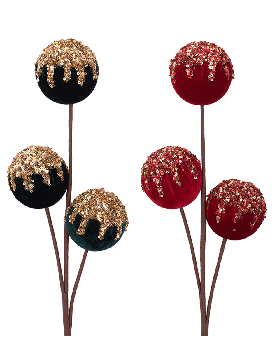 Red and Green 68cm Stem with three baubles on each set of 2