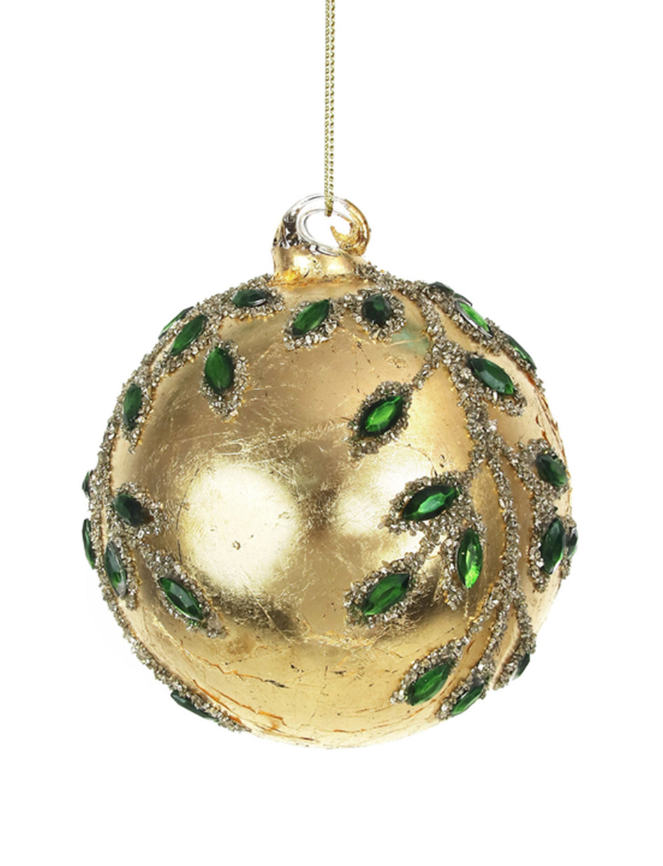 Gold Foil Holly Leaf Christmas Glass Bauble 100mm