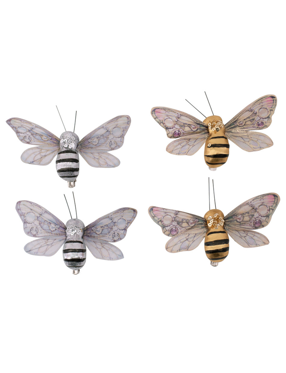 Bumble Bees in Silver and Gold 10cm 4 pack
