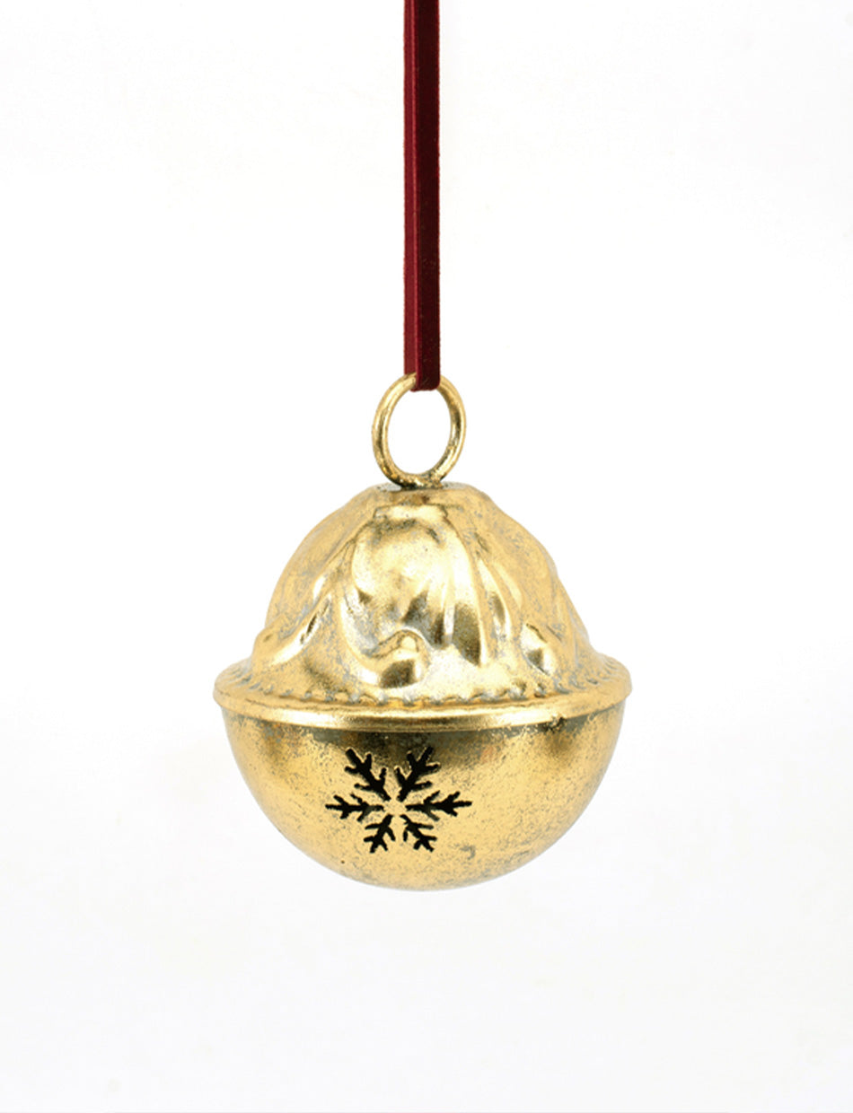 Gold Metal Bell with burgundy velvet ribbon - 15cm