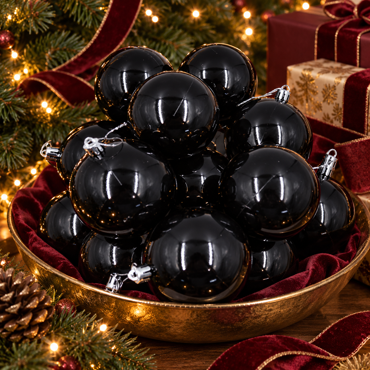 Black Christmas Baubles 80mm Gloss Packs