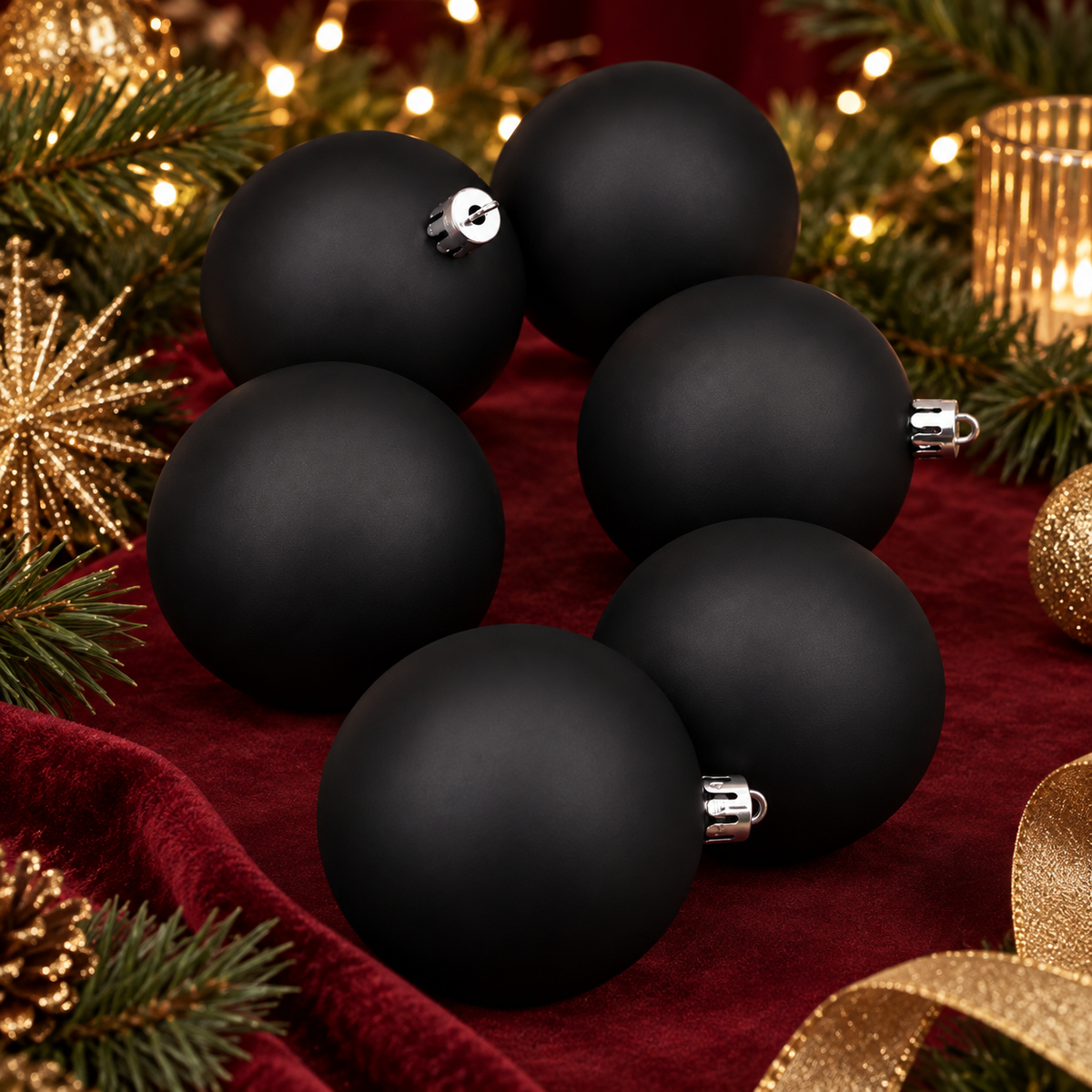 Black Christmas Baubles 80mm Matte Packs