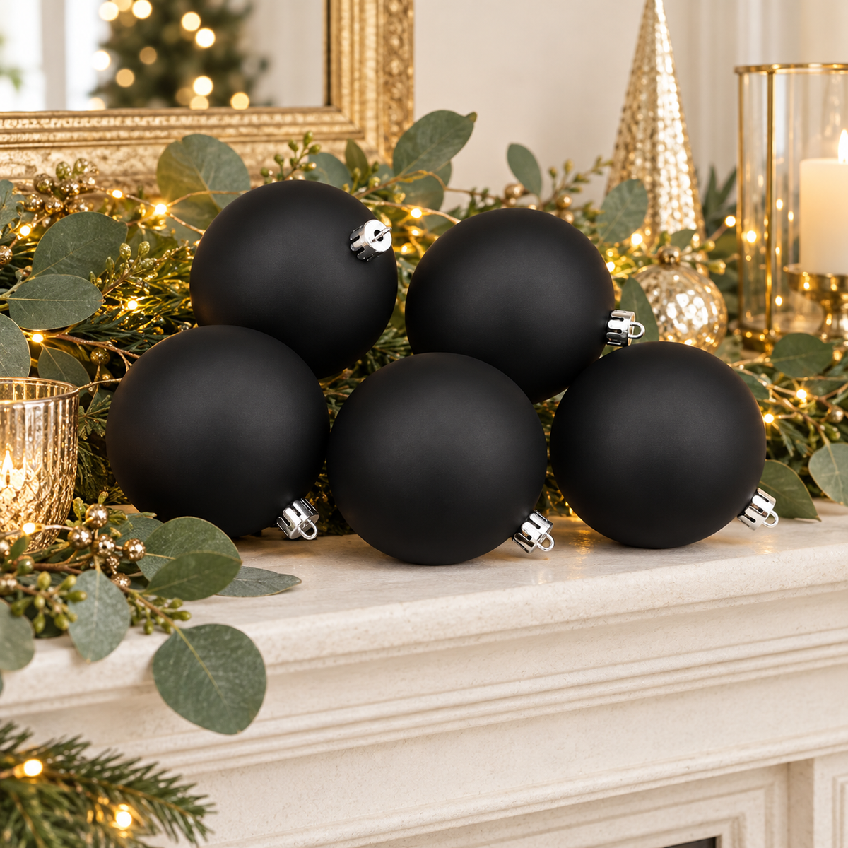 Black Christmas Baubles 80mm Matte Packs