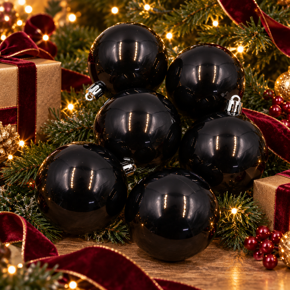 Black Christmas Baubles 80mm Pearl Packs