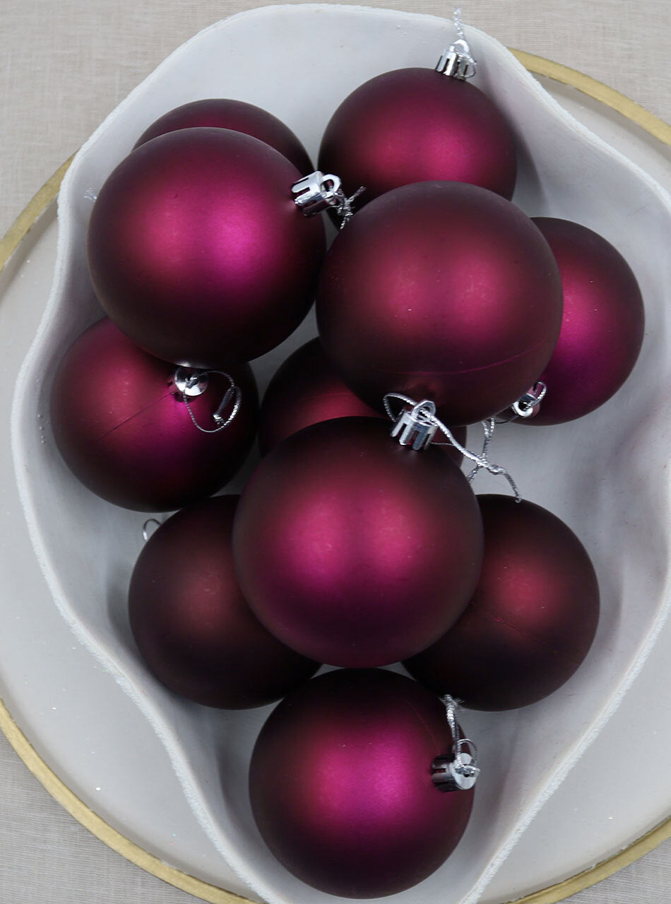 Burgundy Christmas Baubles 80mm Matte 24 Pack