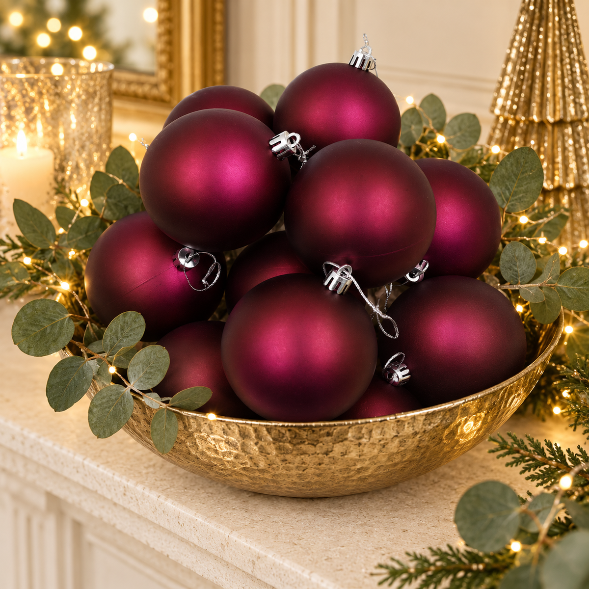 Burgundy Christmas Baubles 80mm Matte 24 Pack