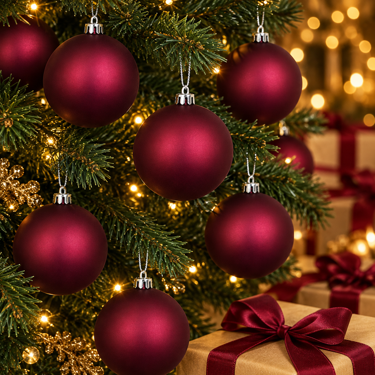 Burgundy Christmas Baubles 80mm Matte 24 Pack