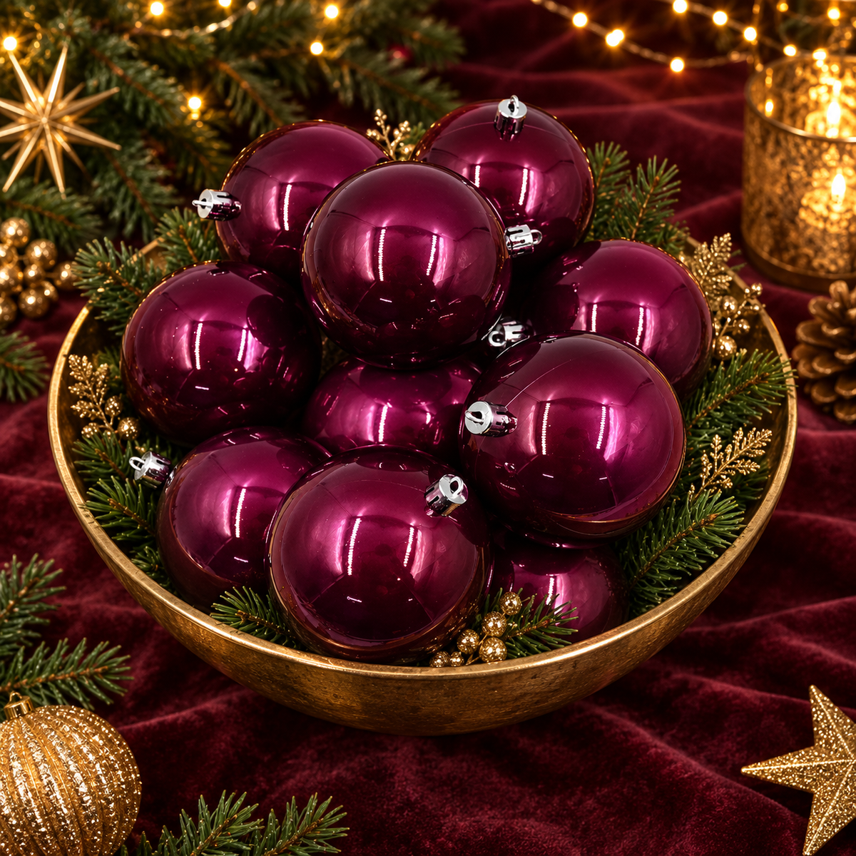 Burgundy Christmas Baubles 80mm Pearl Packs
