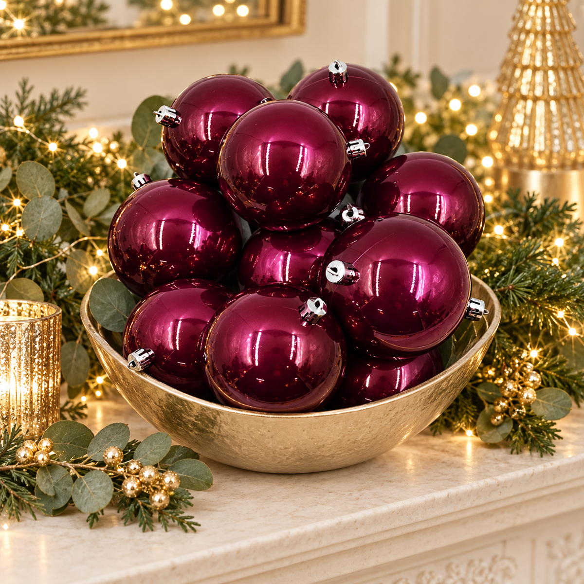 Burgundy Christmas Baubles 80mm Pearl Packs