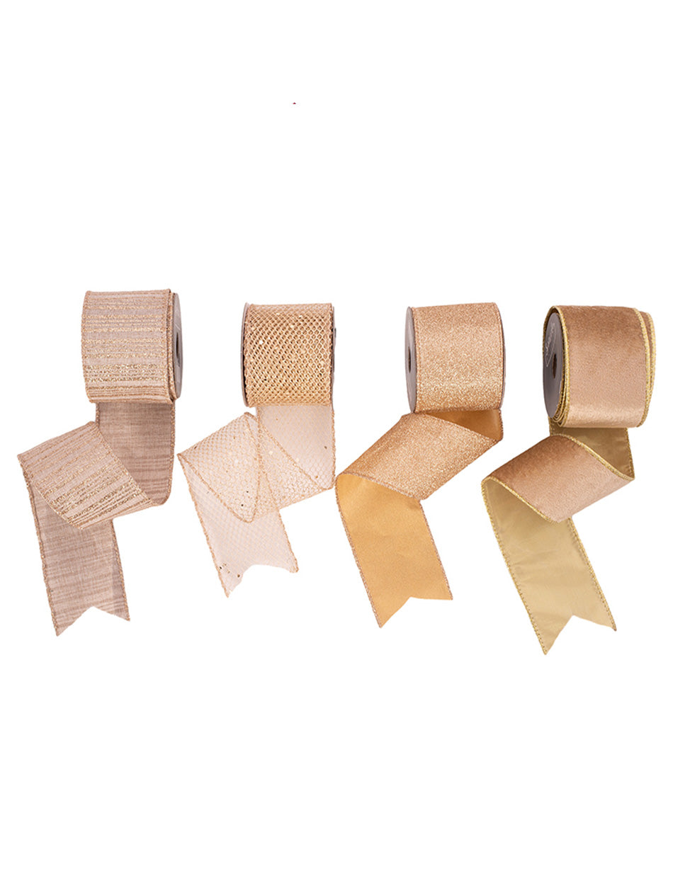 Champagne Ribbon 4 pack with wire edging 5m