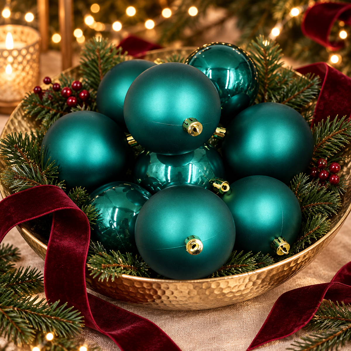 Dark Teal Christmas Baubles 80mm Packs Pearl Matte