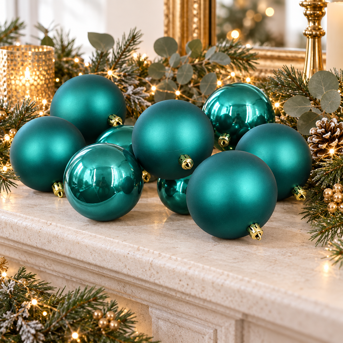 Dark Teal Christmas Baubles 80mm Packs Pearl Matte