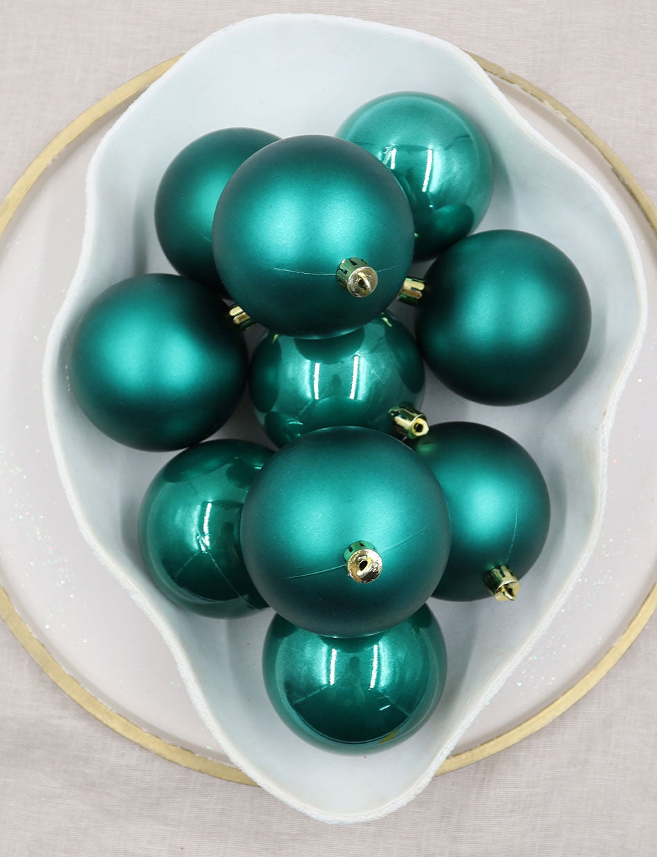 Dark Teal Christmas Baubles 80mm Packs Pearl Matte