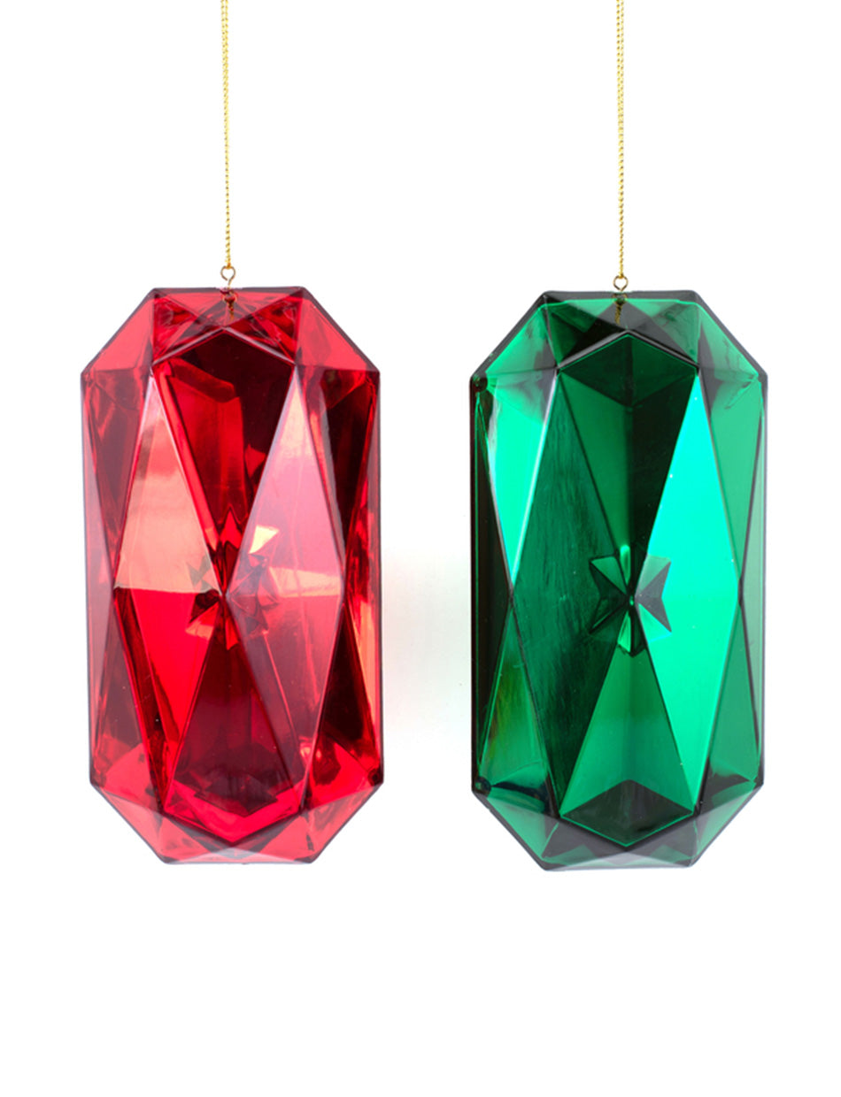 Emerald Cut Red and Green Jewel Ornament 14.5cm