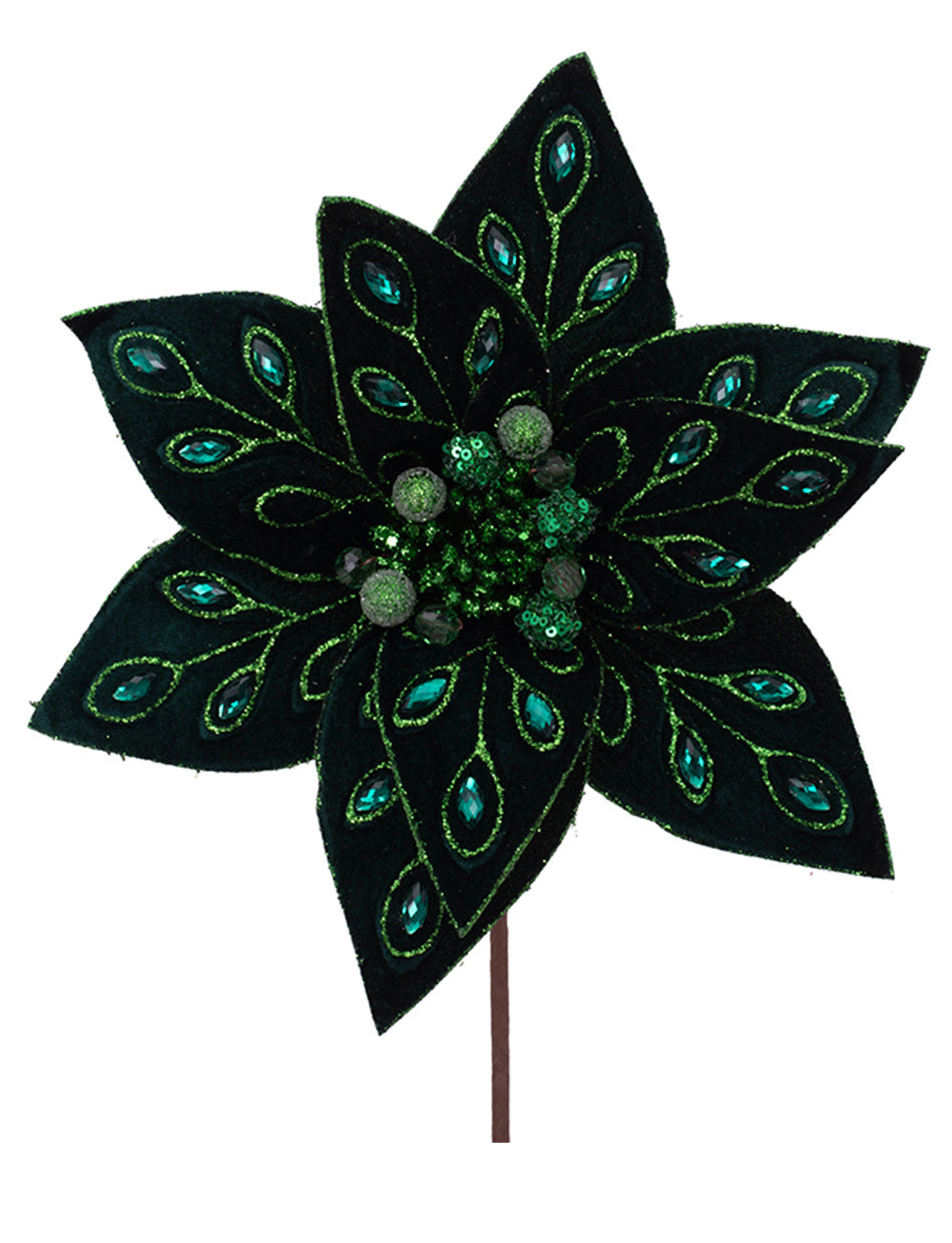 Emerald Green Poinsettia with Glitter Details 29cm wide