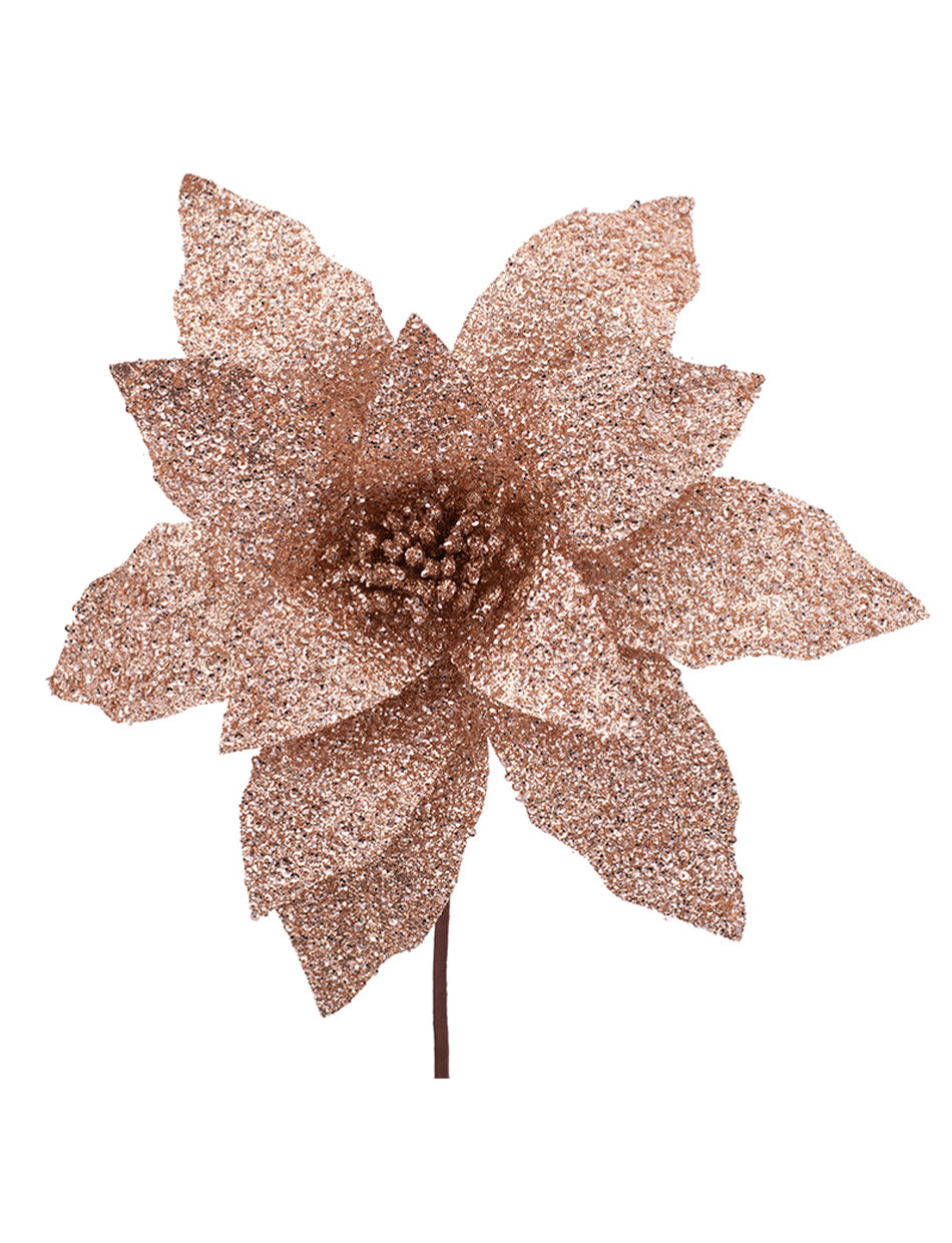 Rose Gold Poinsettia with Glitter Detail 29cm wide