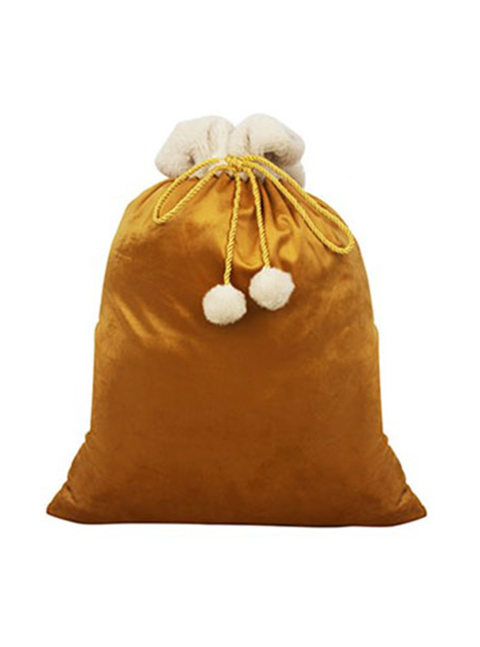Gold Velvet Santa Sack with Pom Poms