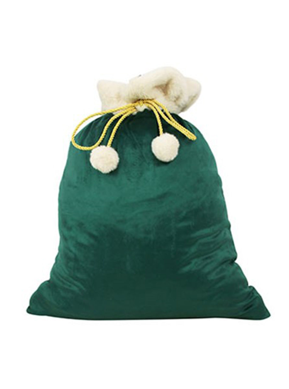 Green Velvet Santa Sack with Pom Poms
