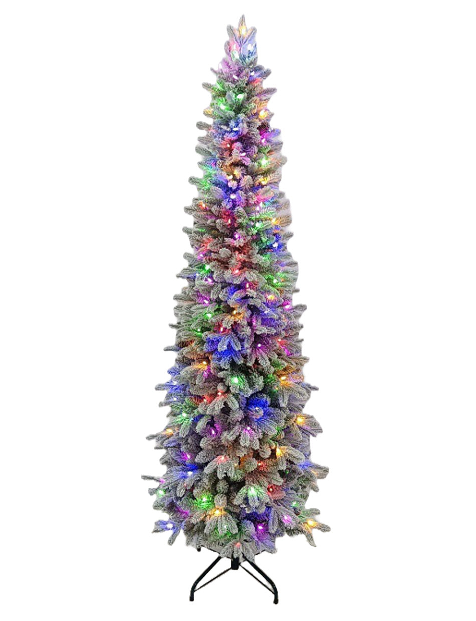 Kingsport Ultra Slim Flocked 7ft / 210cm Pre lit Dual Colour Christmas Tree