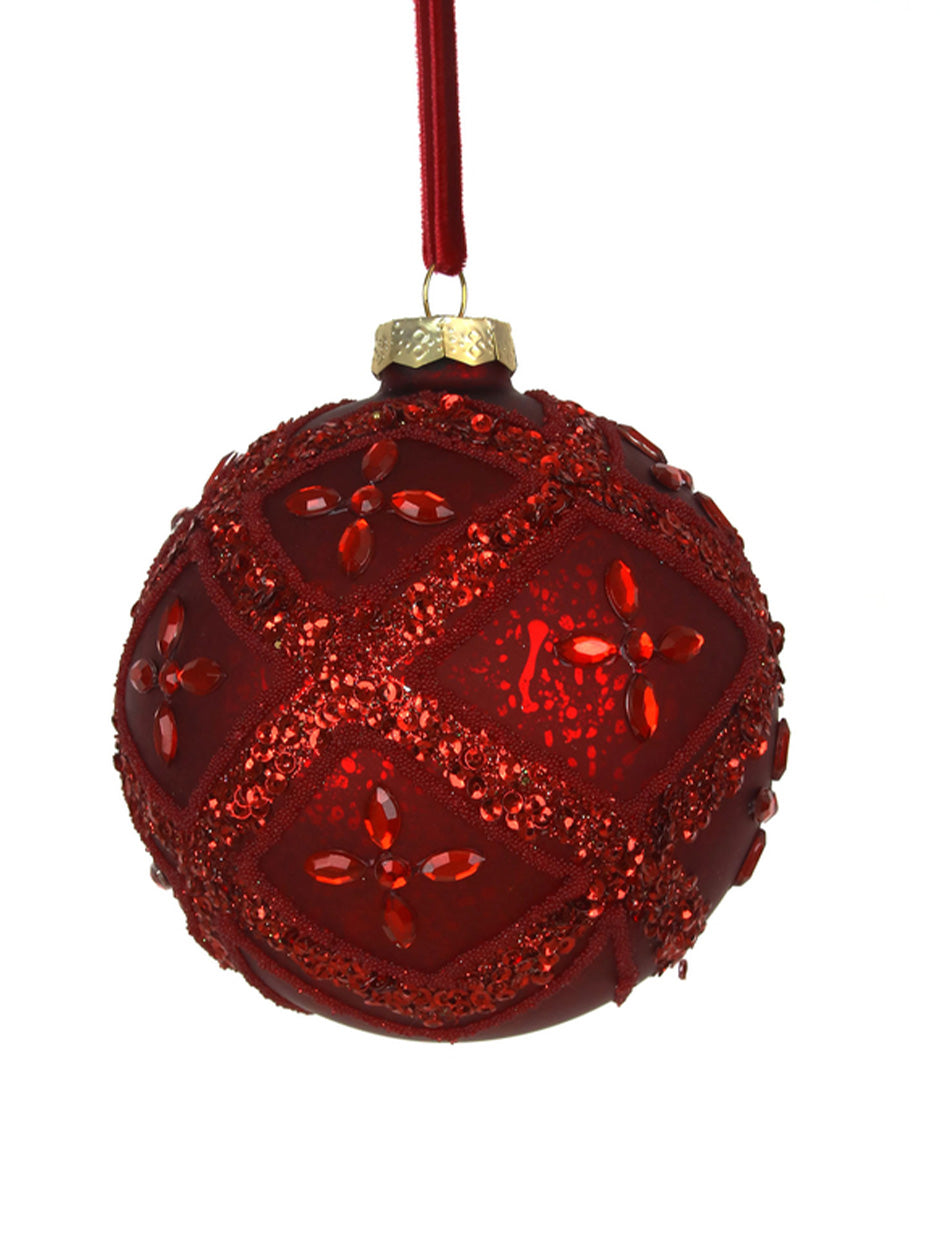 Mercury Finish Red Glass Bauble with Glitter Detail 100mm