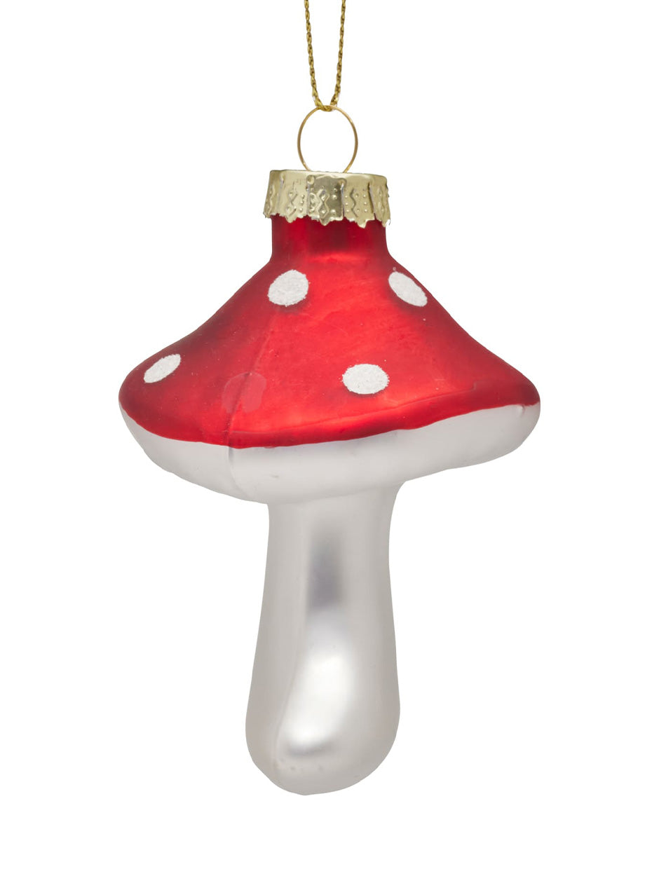 Red and White 80mm Glass mushroom Bauble