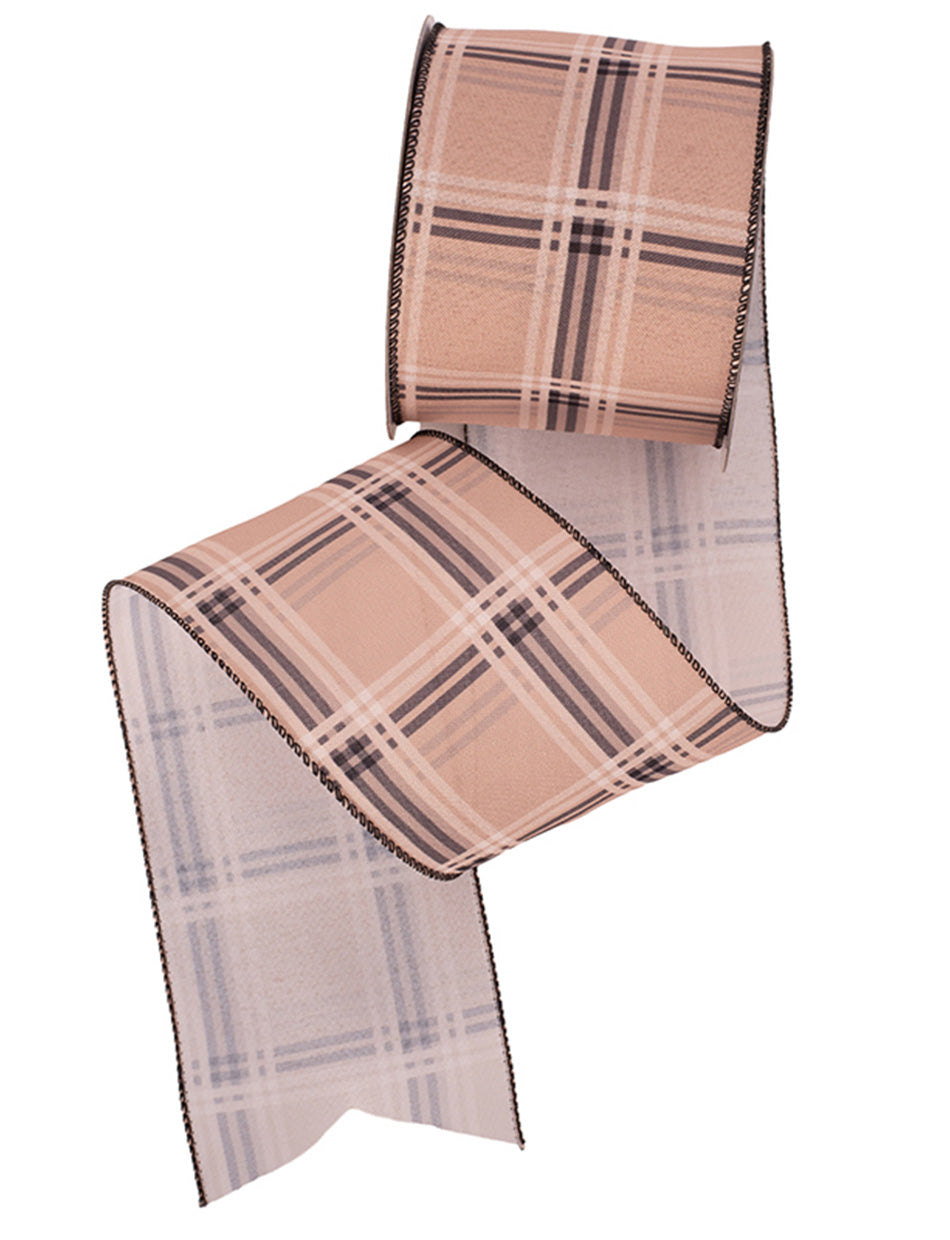 Natural Plaid Ribbon with Wire Edging 10cm x 10m