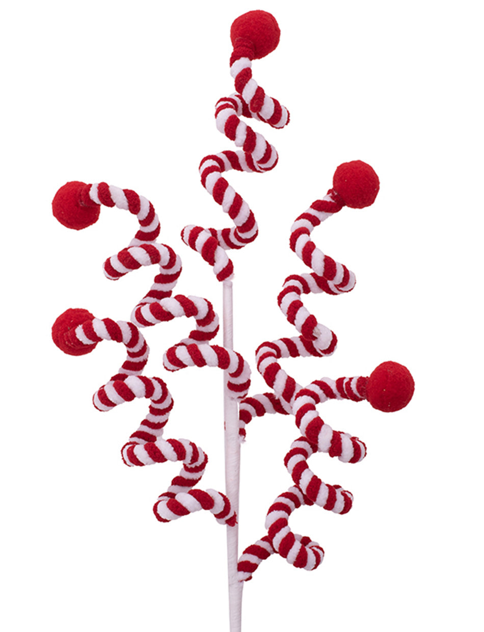 Red and White Candy Swirl with Pom Poms