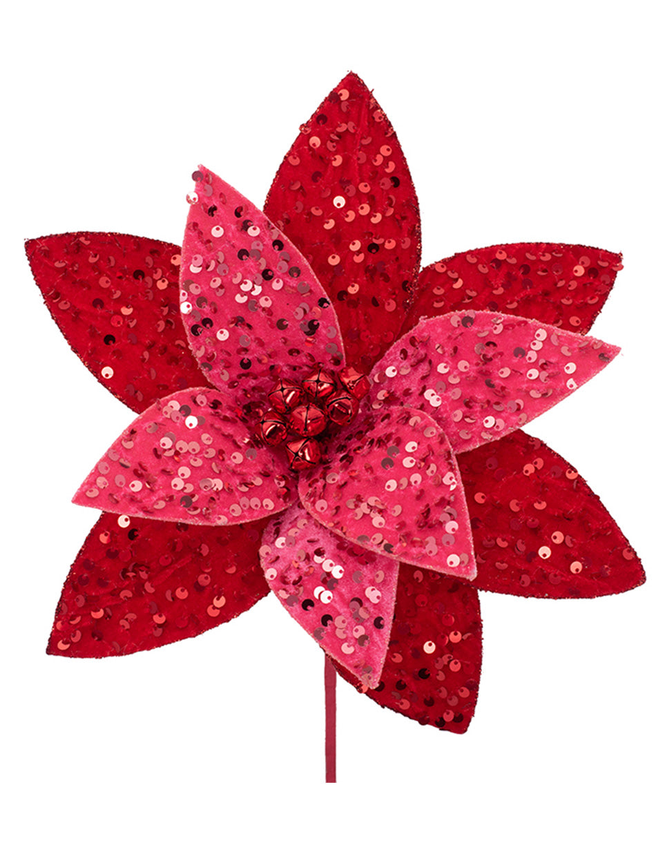 Red and Pink Sequin Poinsettia 30cm
