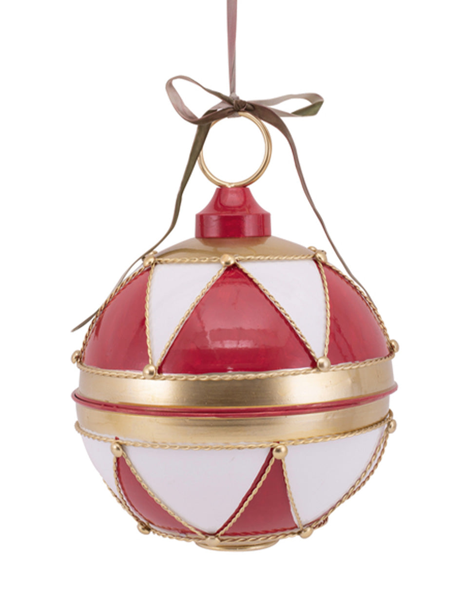 Red, White and Gold Antique Metal Bauble 30cm