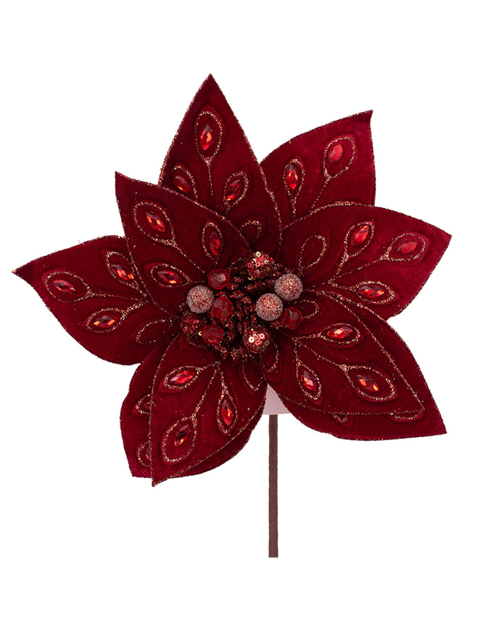 Red Poinsettia with Glitter Details 28cm wide
