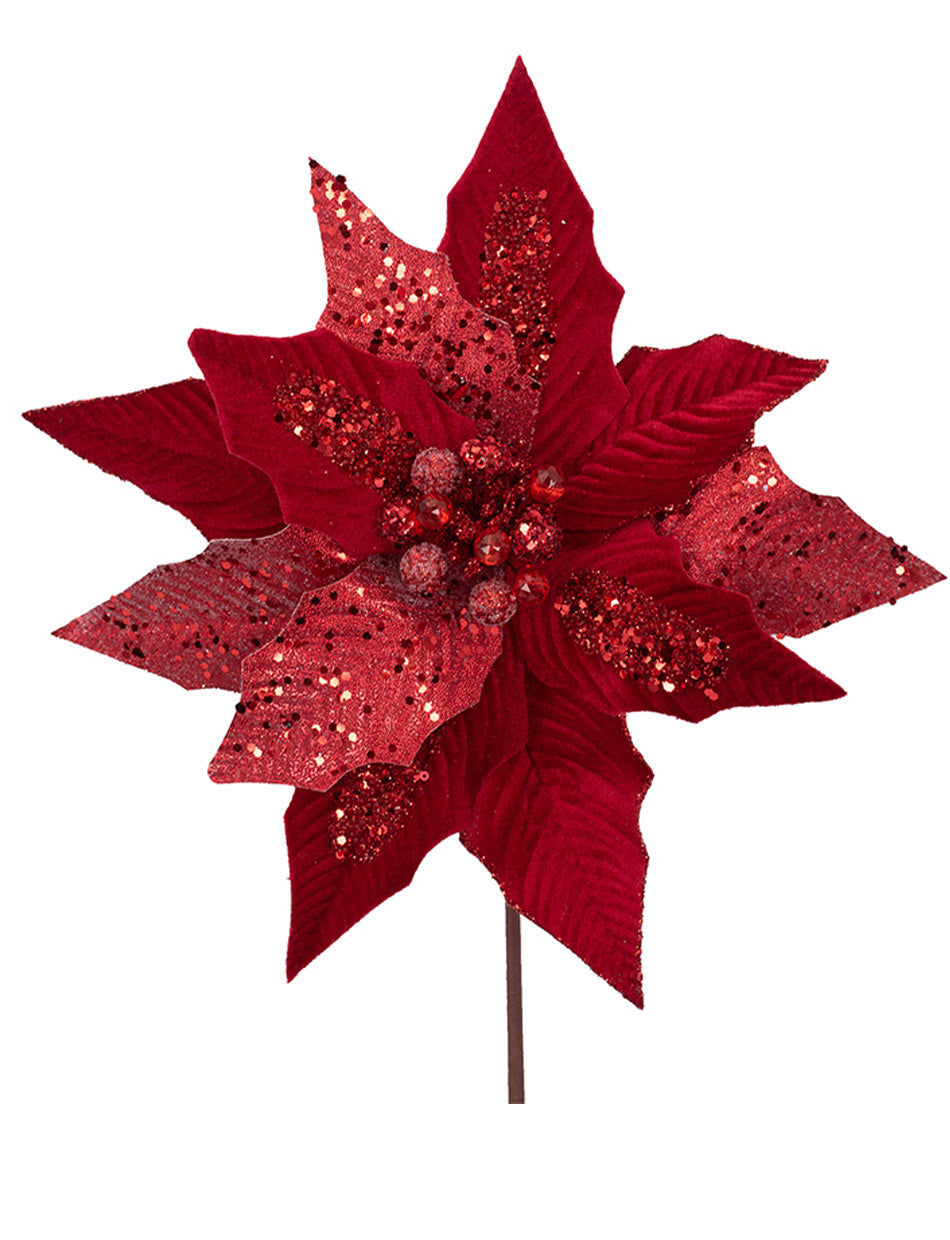 Red Poinsettia with Glitter Details 30cm wide