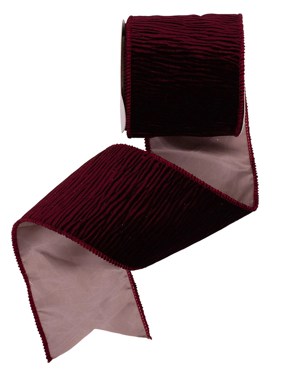 Burgundy Velour Ribbon with Champagne Wire Edging