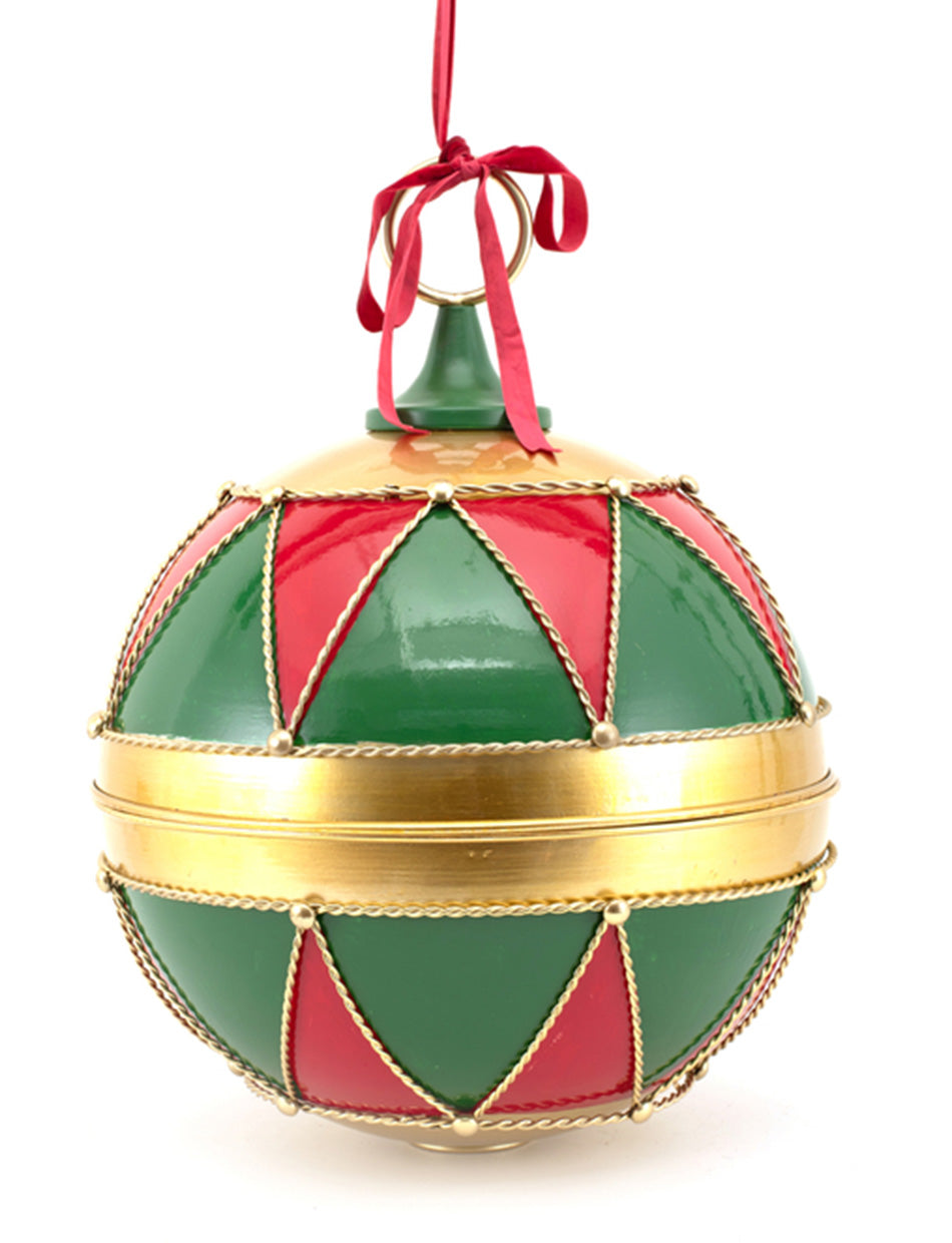Red, Green and Gold Antique Metal Bauble 40cm