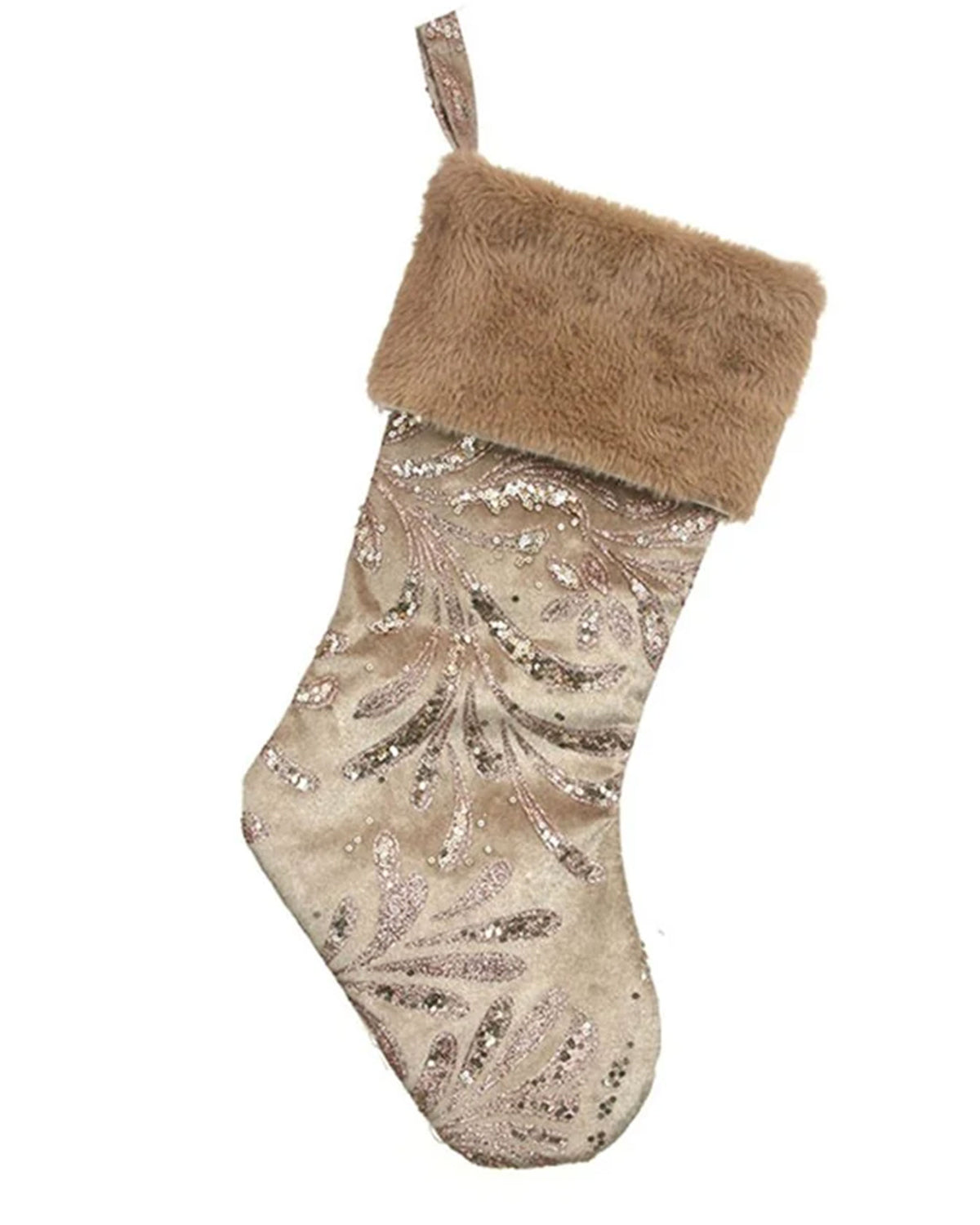 Taupe Velvet Christmas Stocking