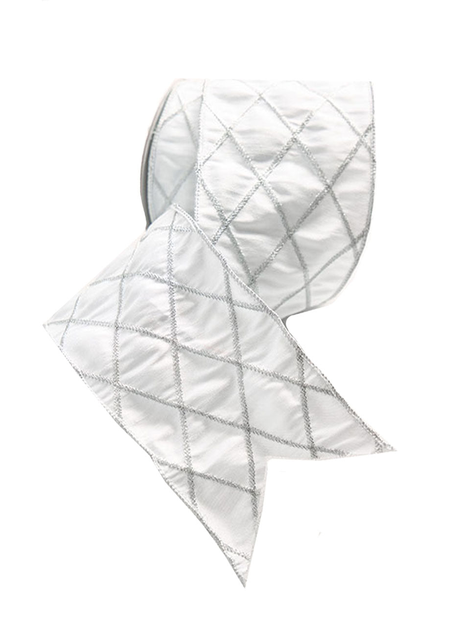 White and Silver Fabric Ribbon with Lattice Detail