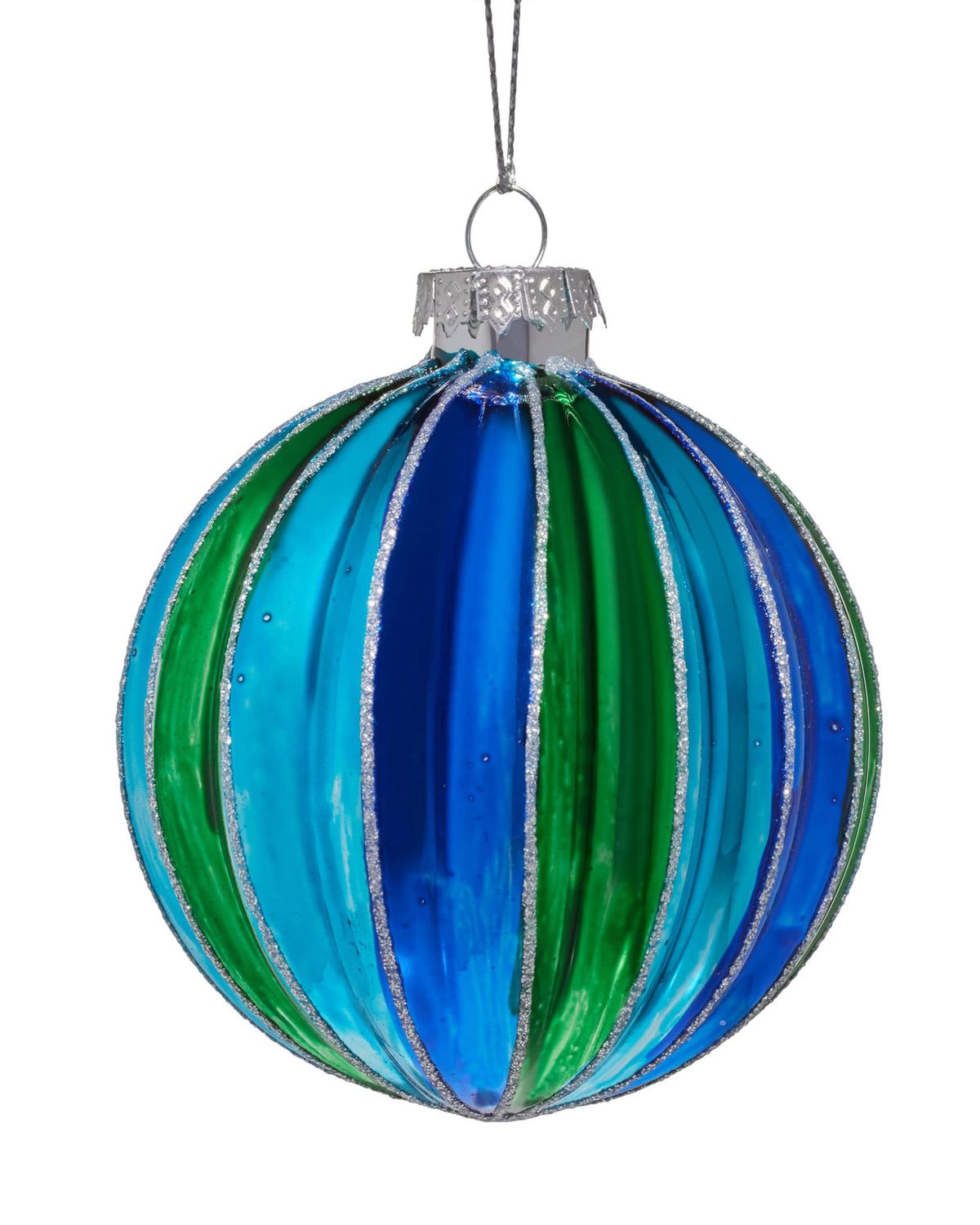 Green and Blue Glass Bauble 80mm