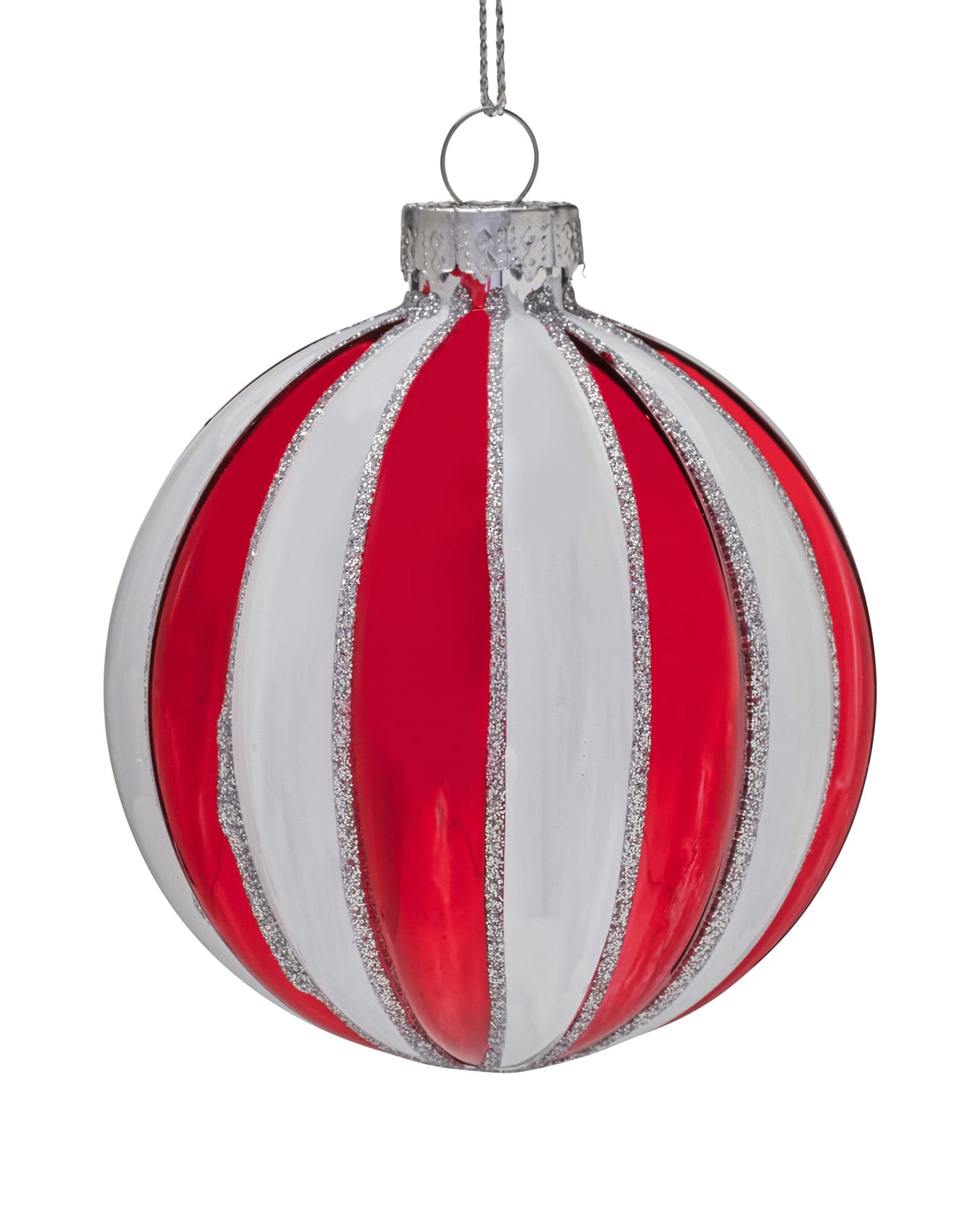 White and Red Glass Bauble 80mm