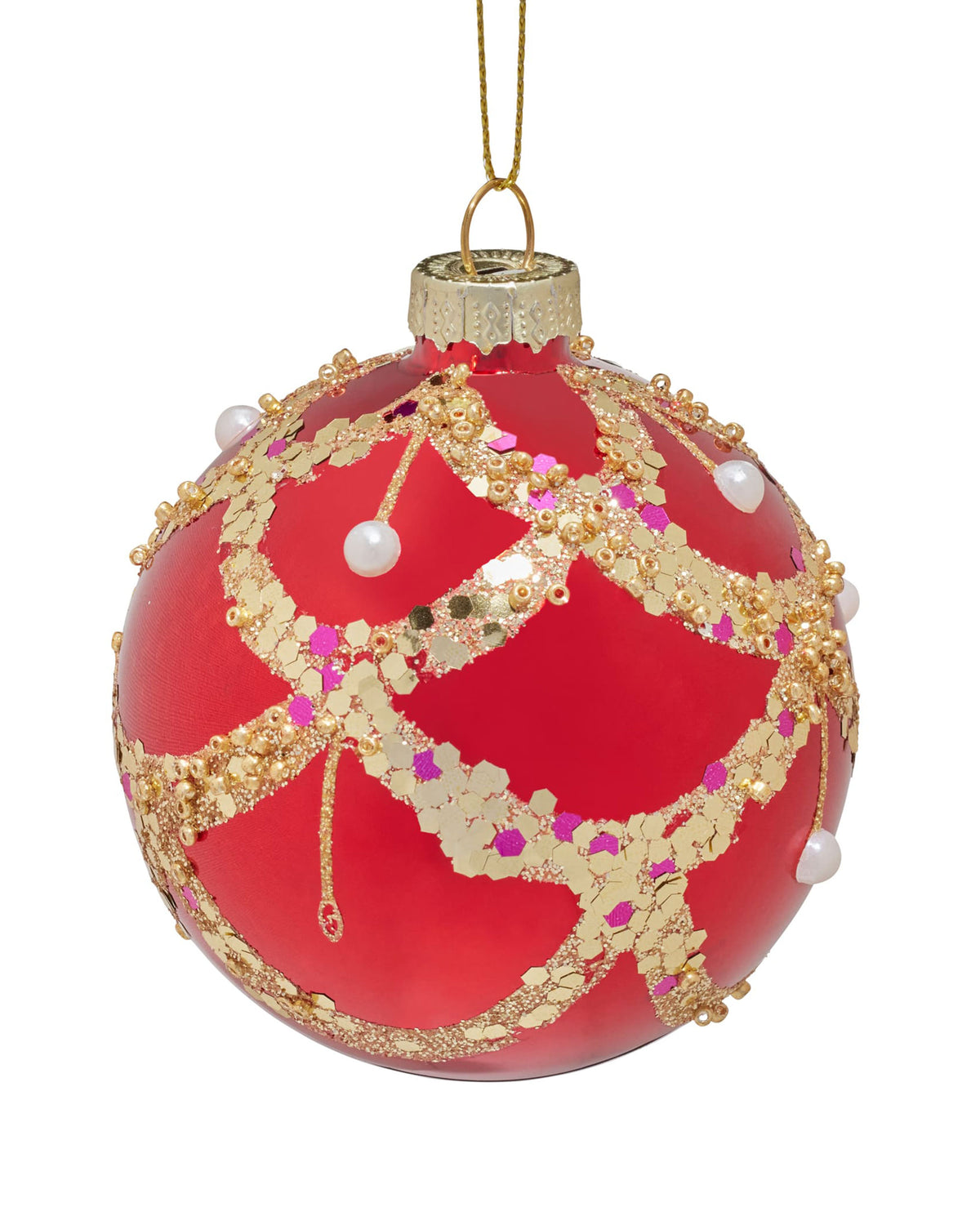 Red with Gold Sequins and Pearls 80mm